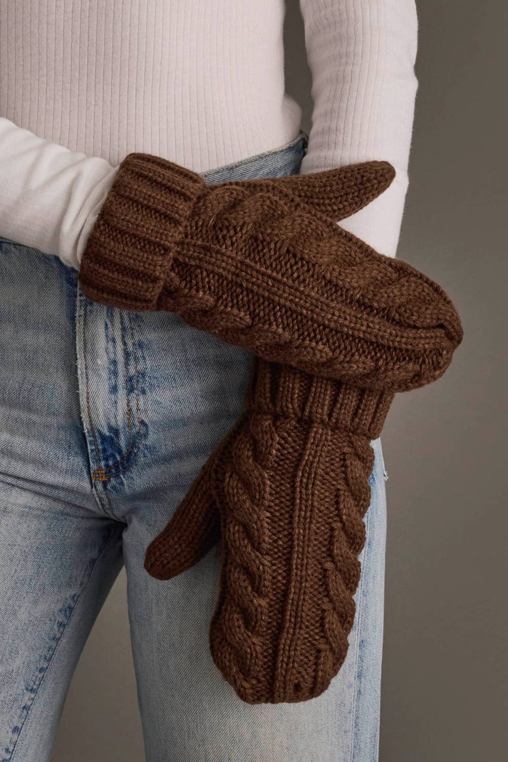 Brown Cable Knit Mittens