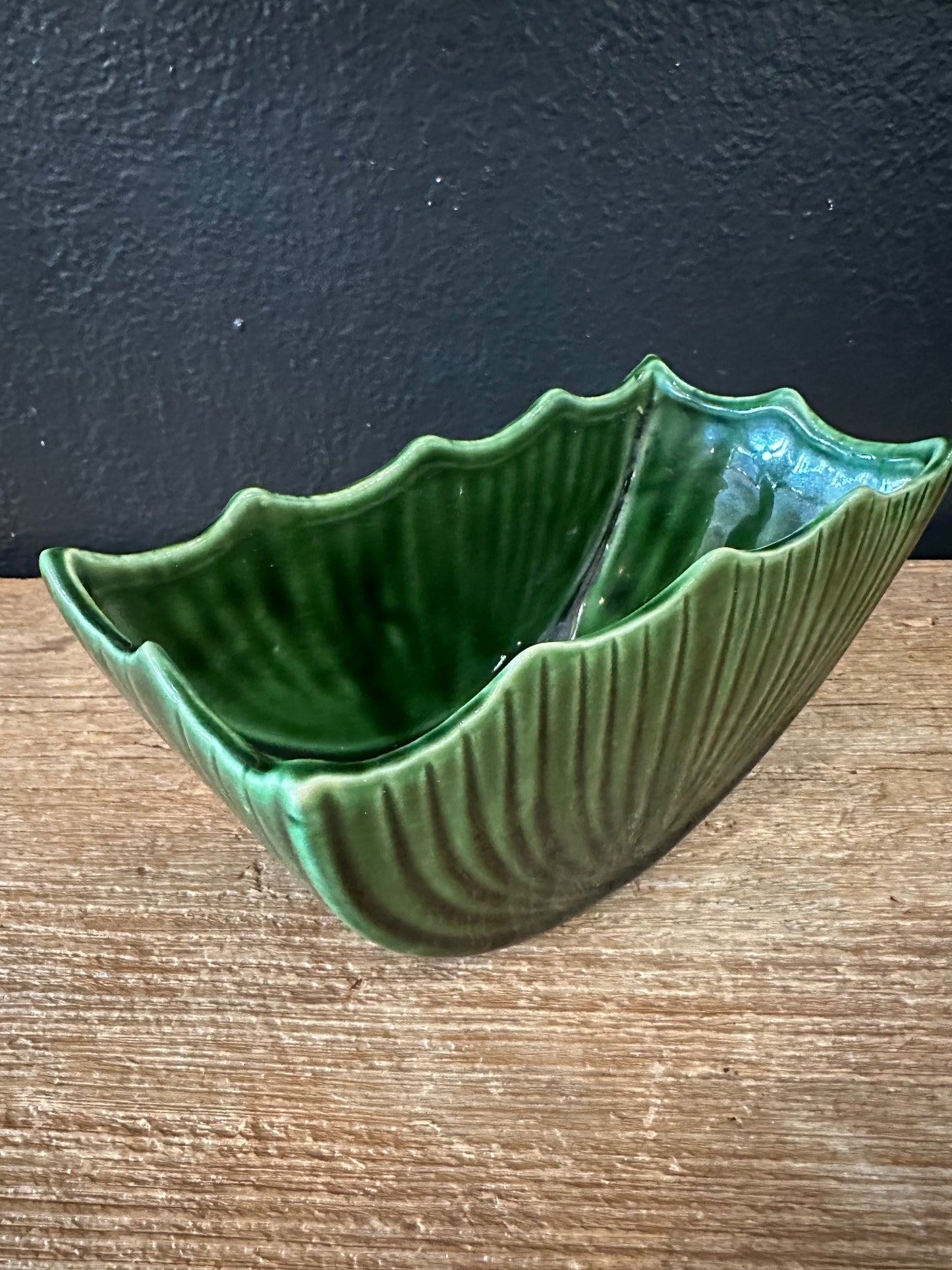 Vintage Green Planter With Scalloped Edges