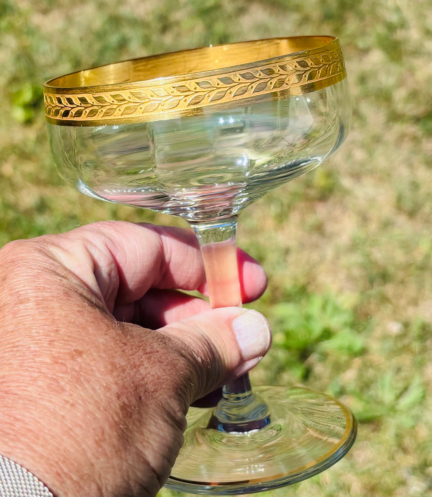 Vintage 24K Gold Rimmed Champagne Coupe Glasses | Pair