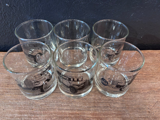 Vintage Rocks Glasses|Antique Automobile|Set of 6