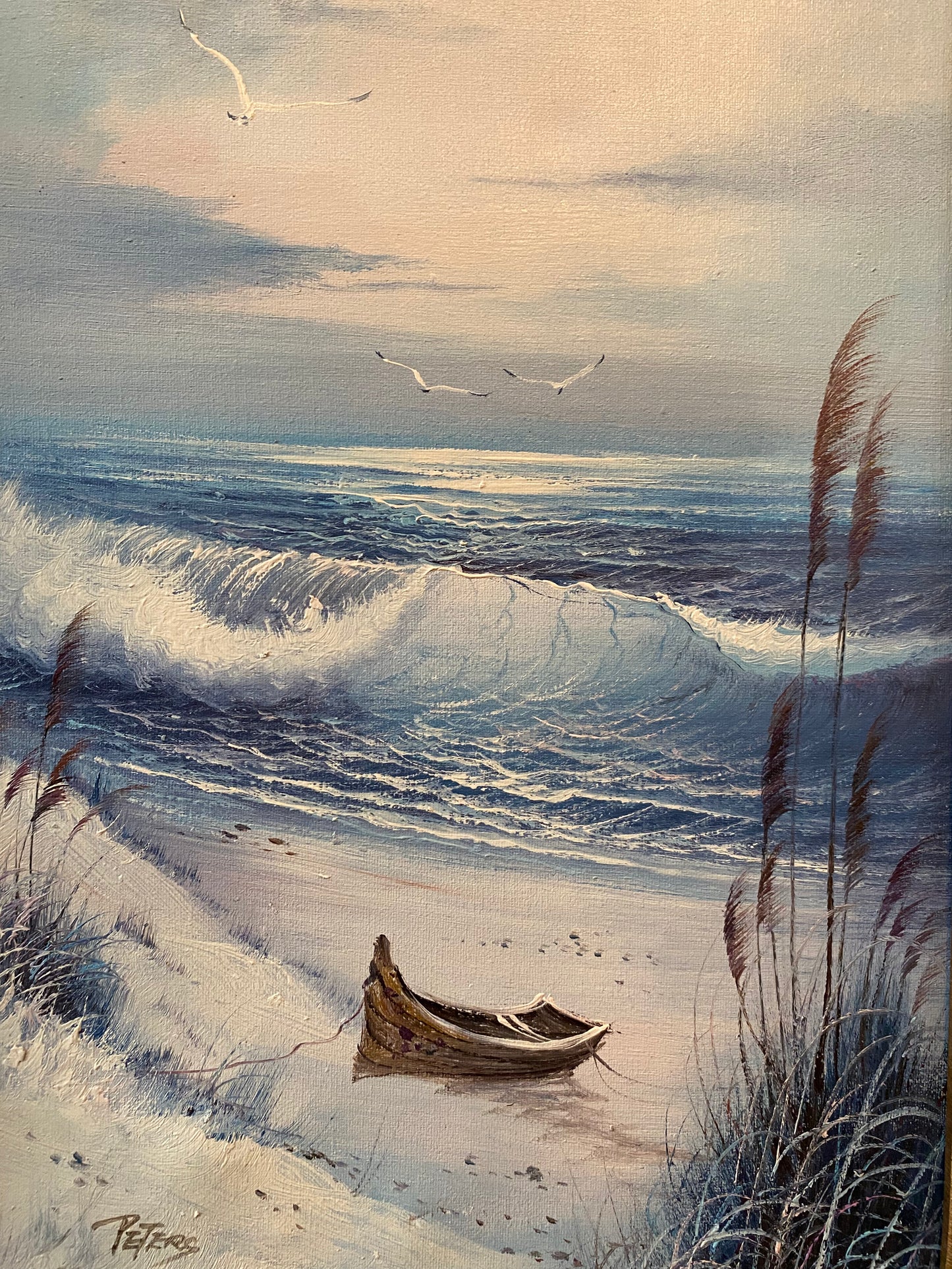 Vintage Oil Painting | Boat On Beach