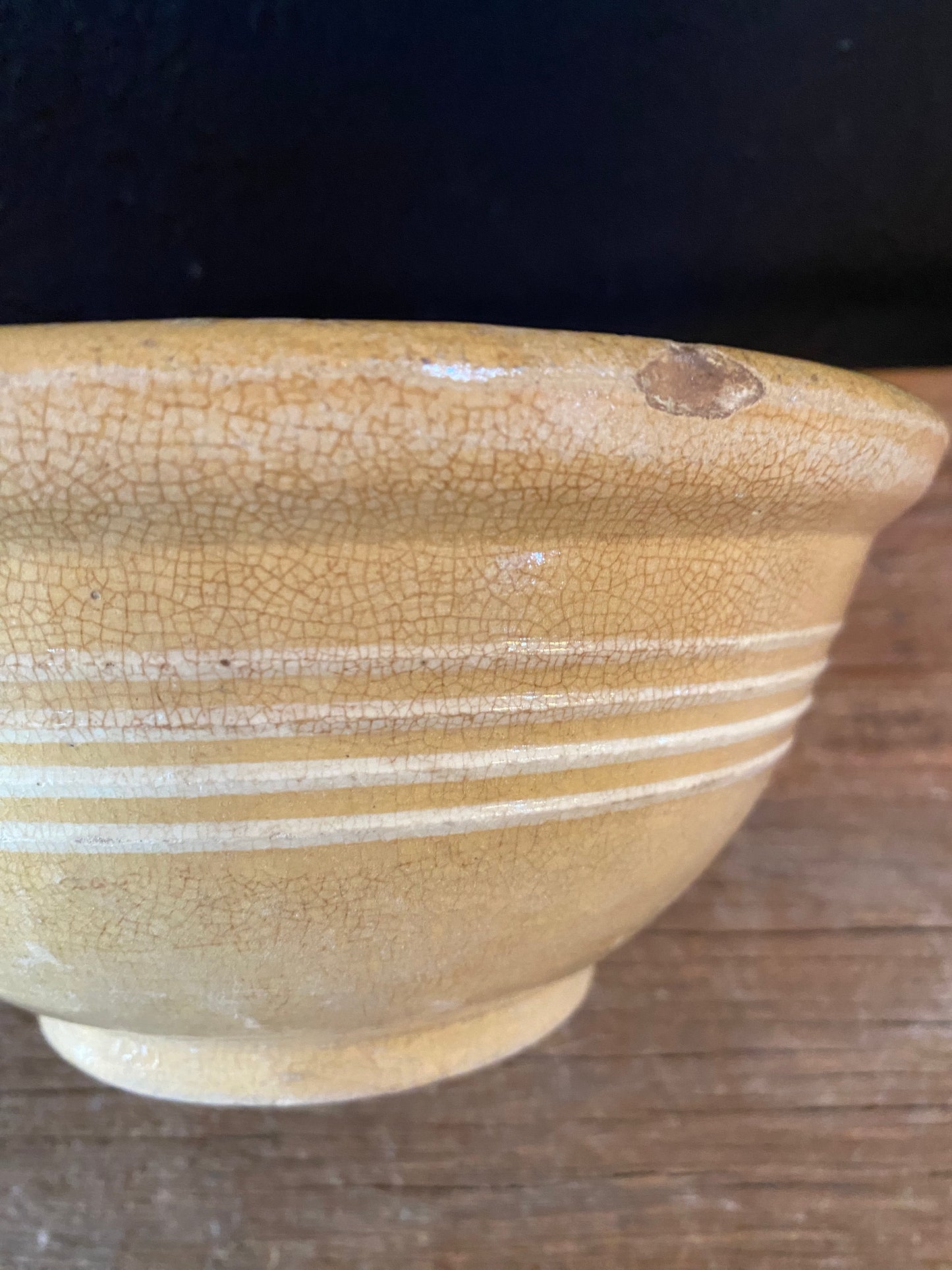 Antique Yellowware Striped Bowl