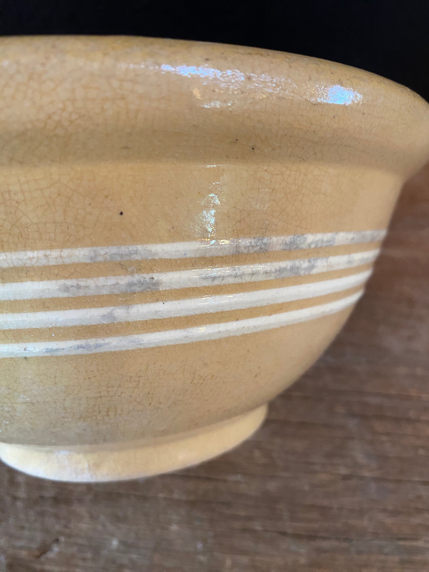 Antique Yellowware Striped Bowl