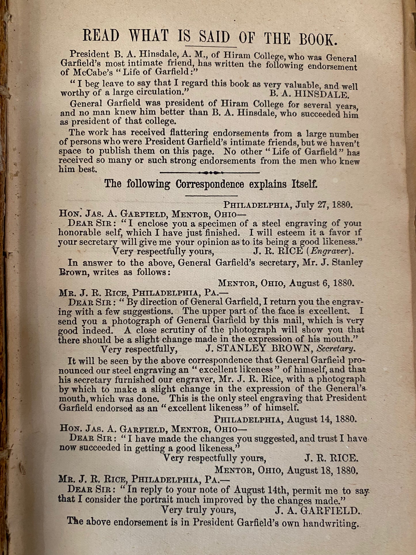‘The Life Of James Garfield’ Antique Book