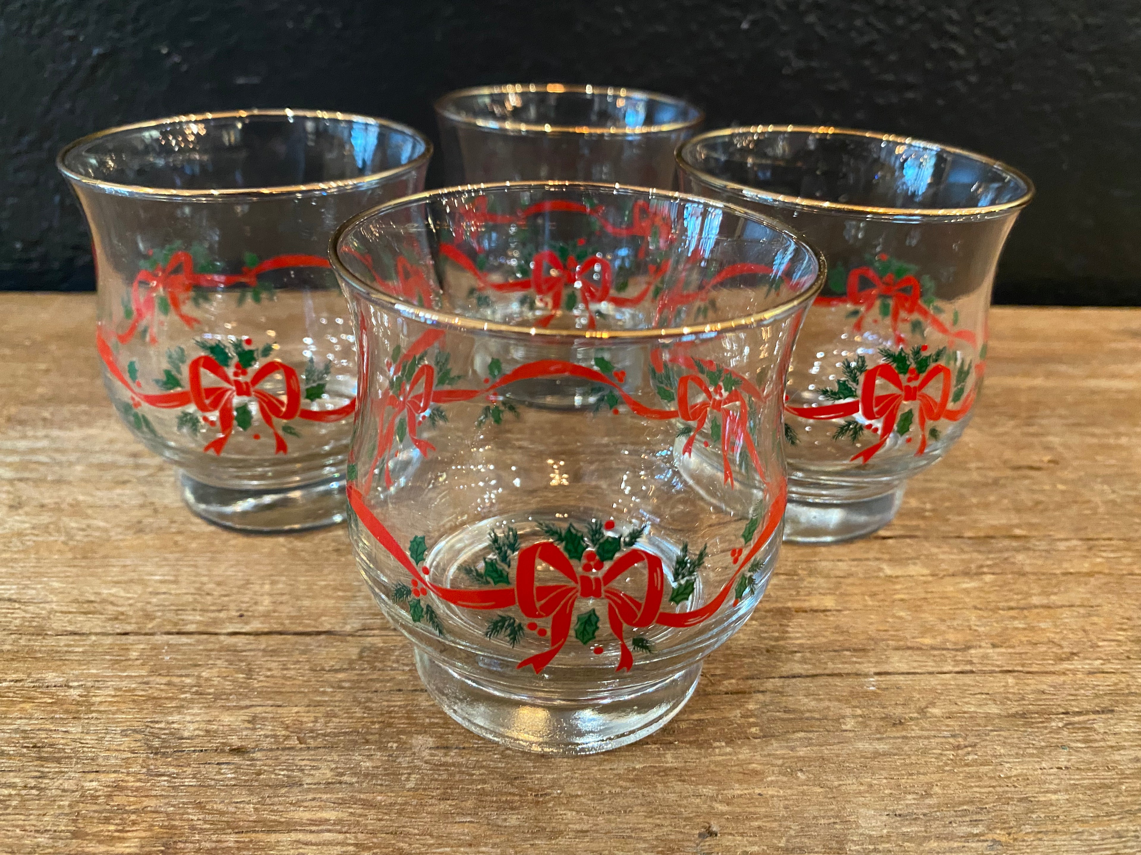 Vintage Libbey Christmas Bow Rocks Glasses | Set Of Four