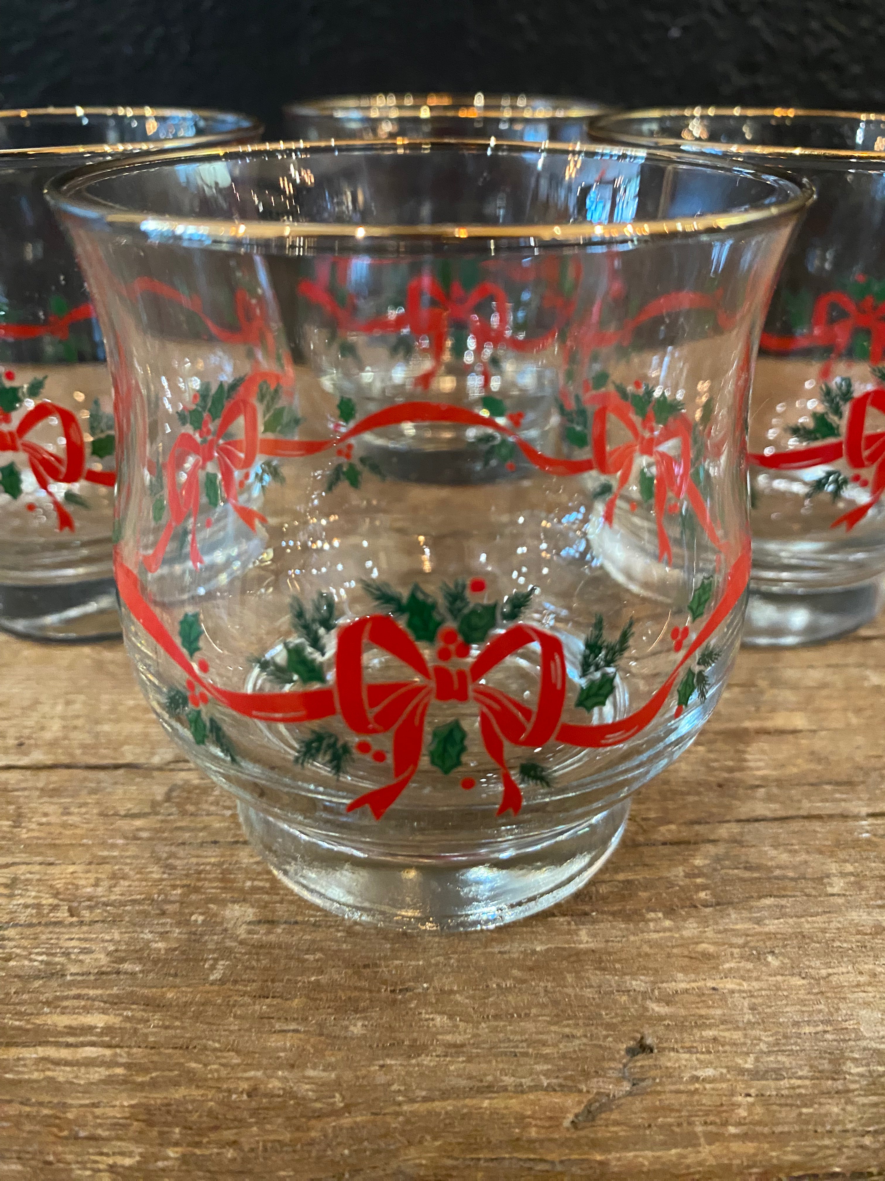 Vintage Libbey Christmas Bow Rocks Glasses | Set Of Four