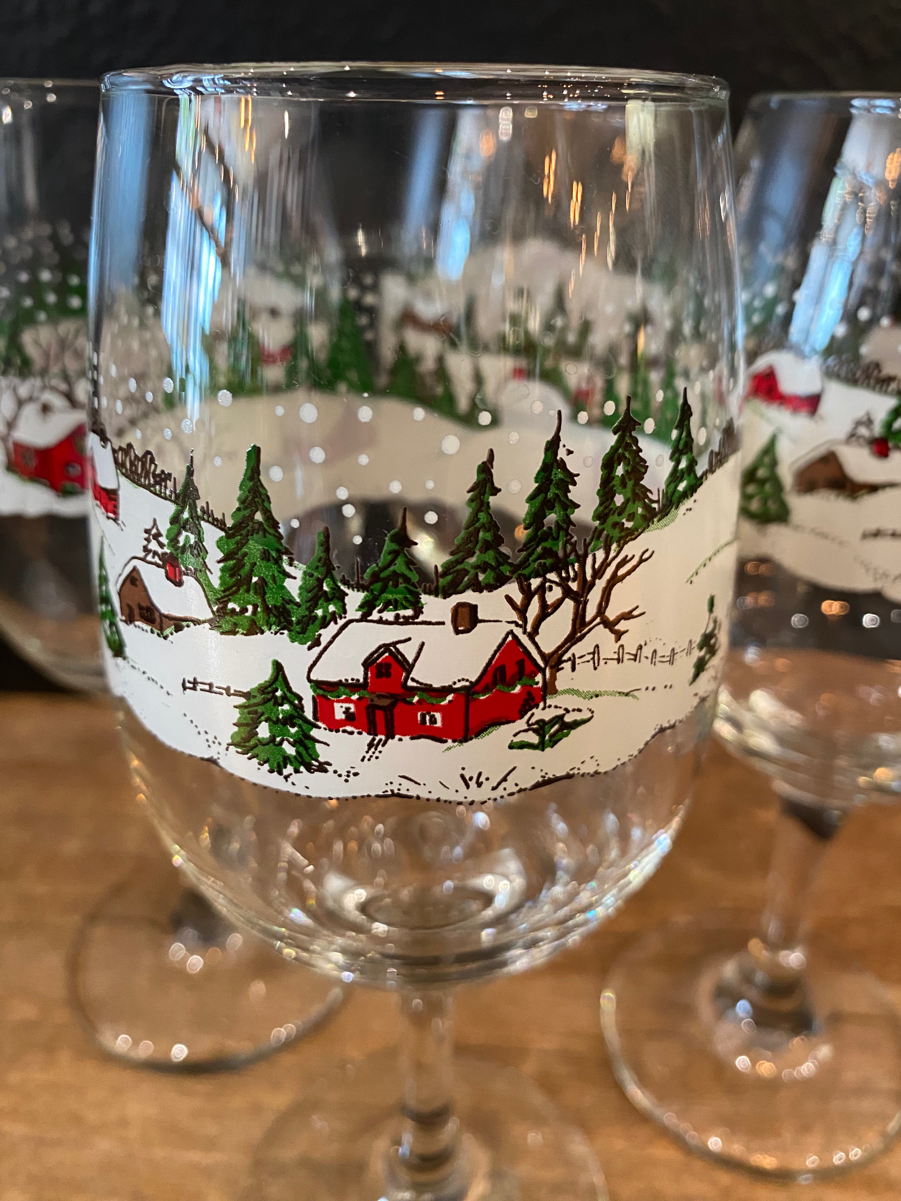Christmas Village Wine Glasses | Set Of Four