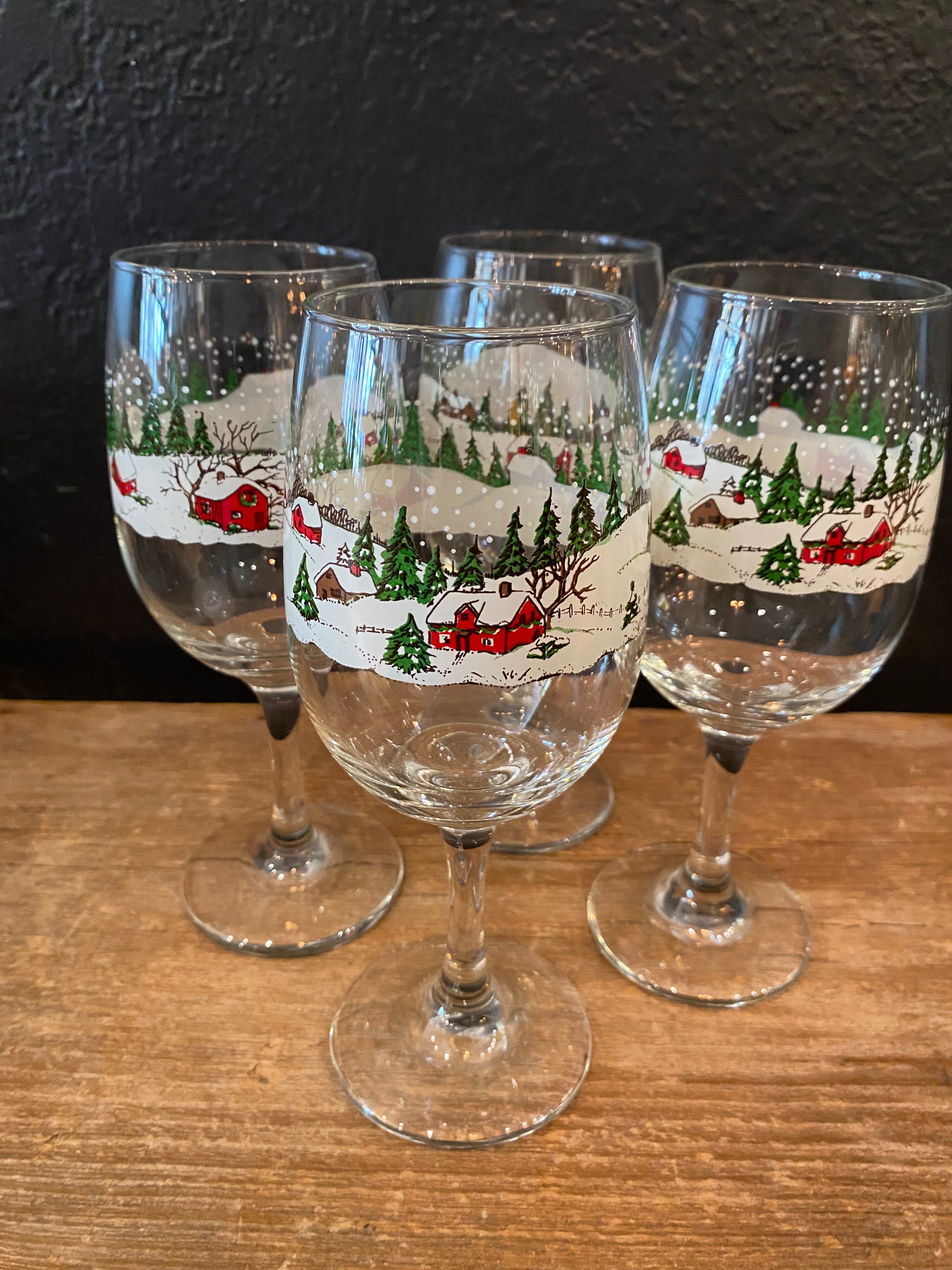 Christmas Village Wine Glasses | Set Of Four
