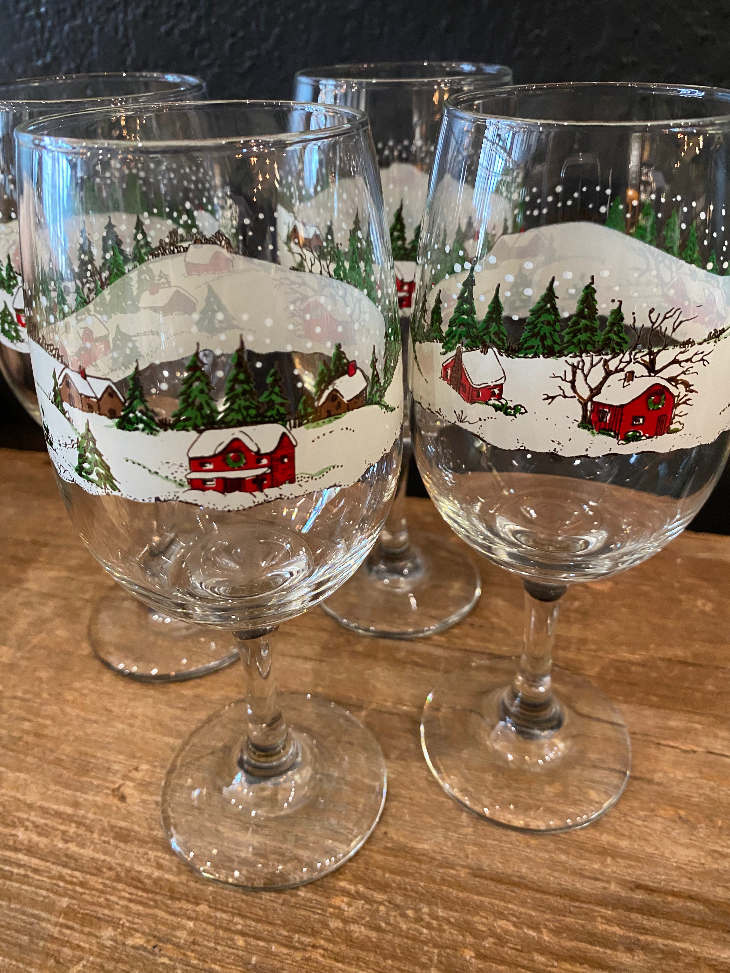 Christmas Village Wine Glasses | Set Of Four