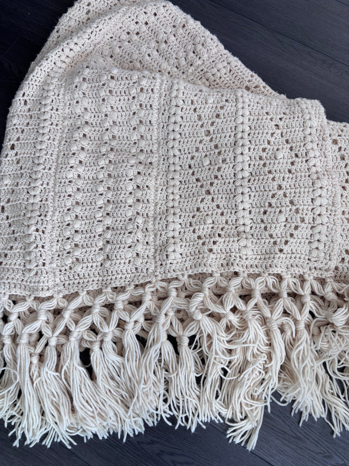 Vintage Crocheted Cream Afghan