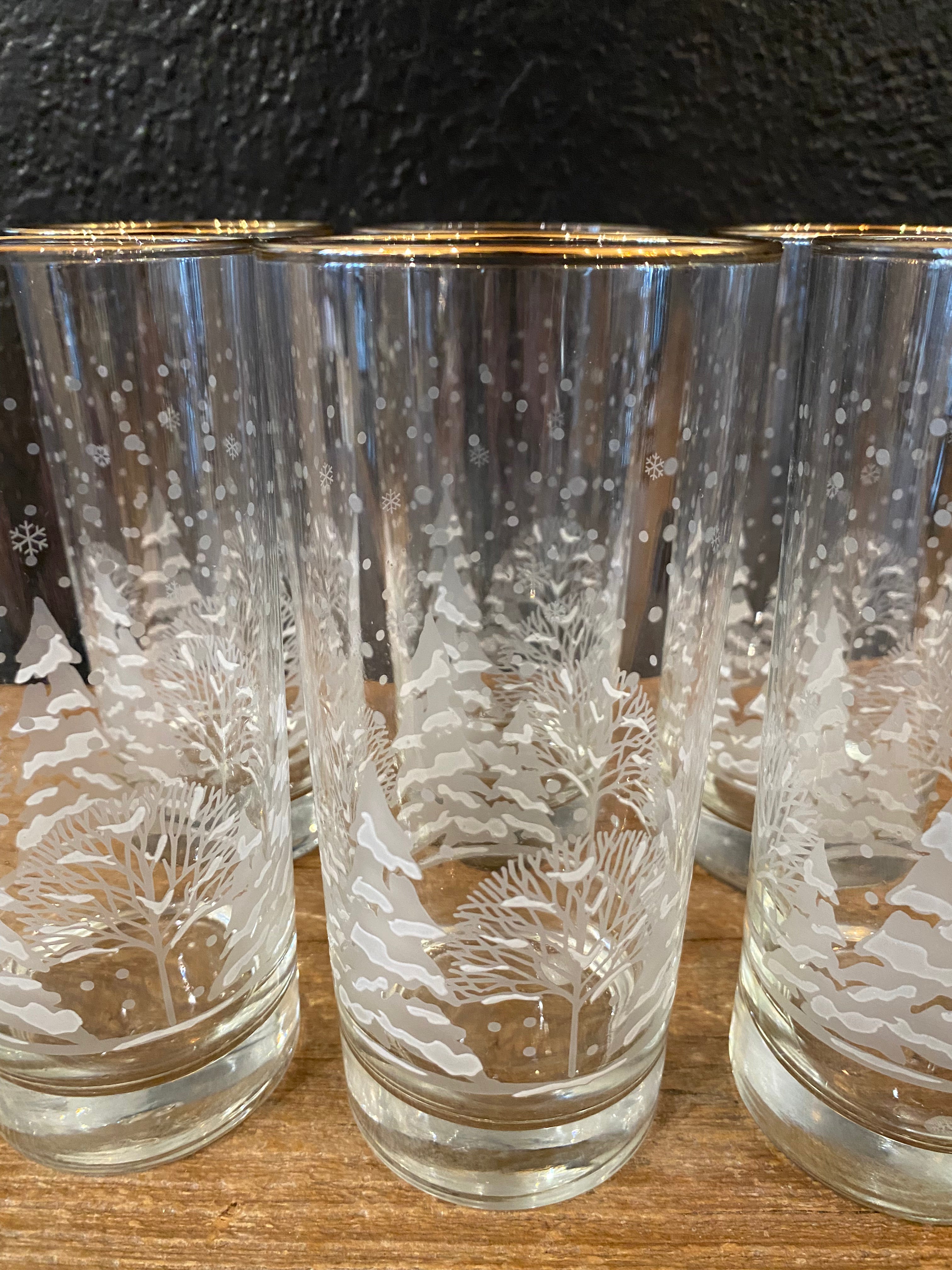 Vintage Snowy Winter Scene Glasses | Set Of Six