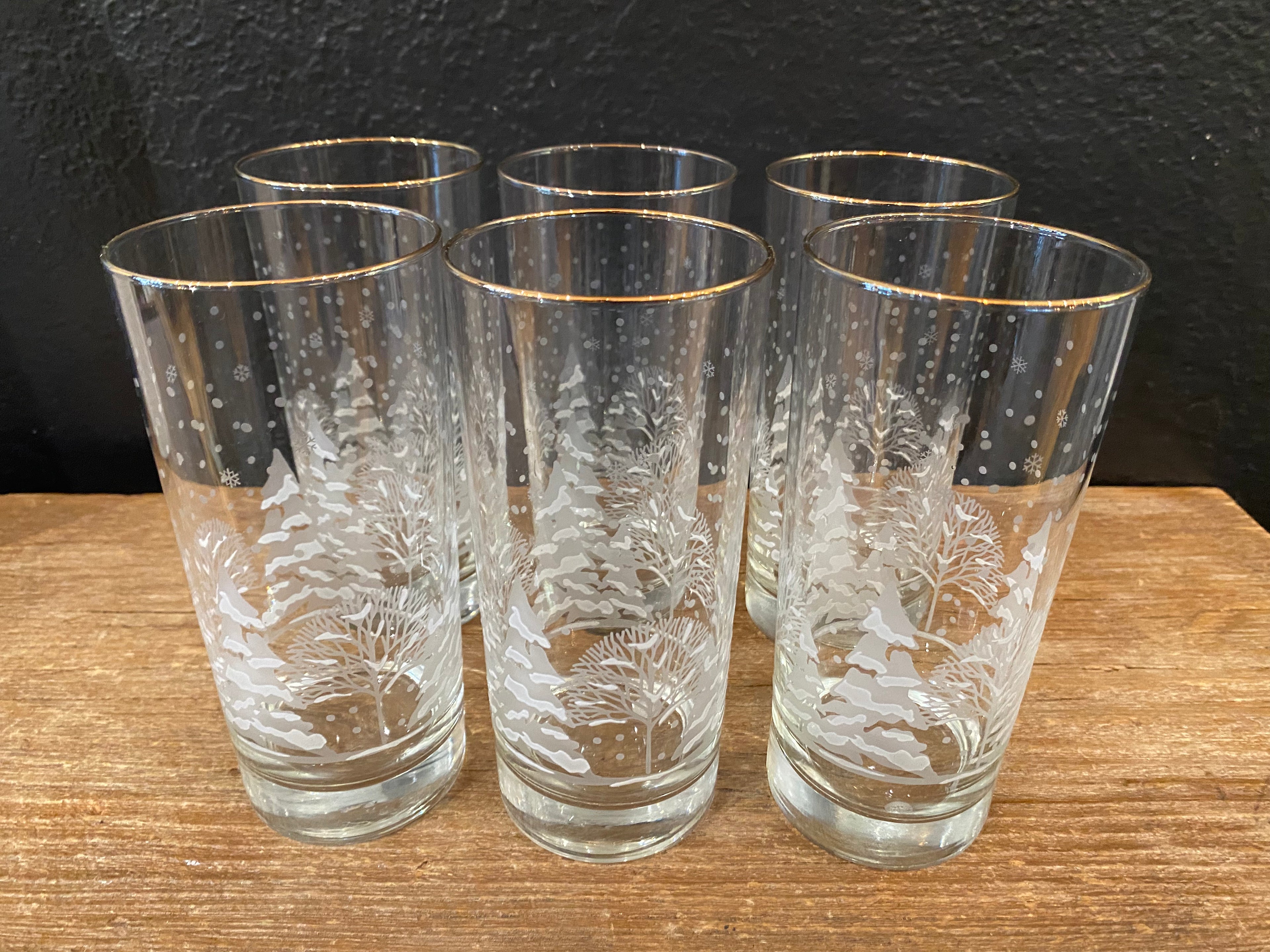 Vintage Snowy Winter Scene Glasses | Set Of Six