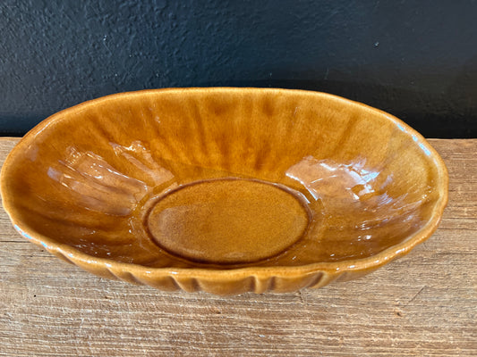 Haeger Brown Ribbed Bowl|Planter
