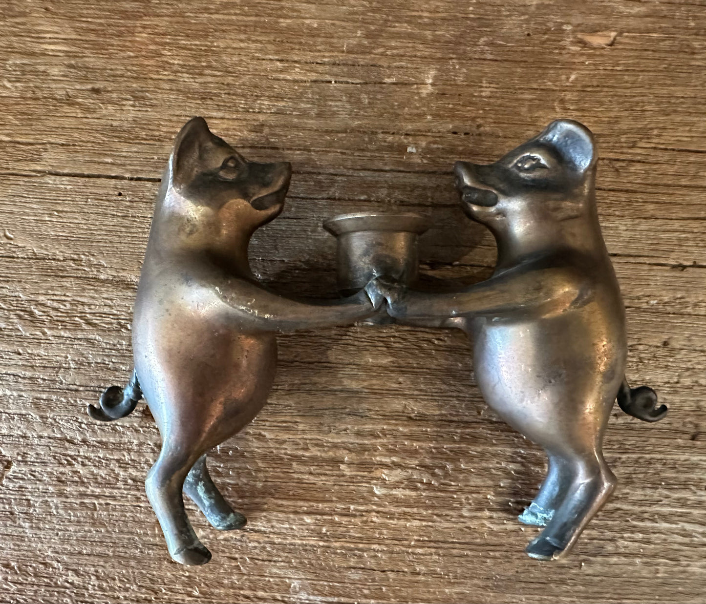 Brass Pig Candlestick Holder