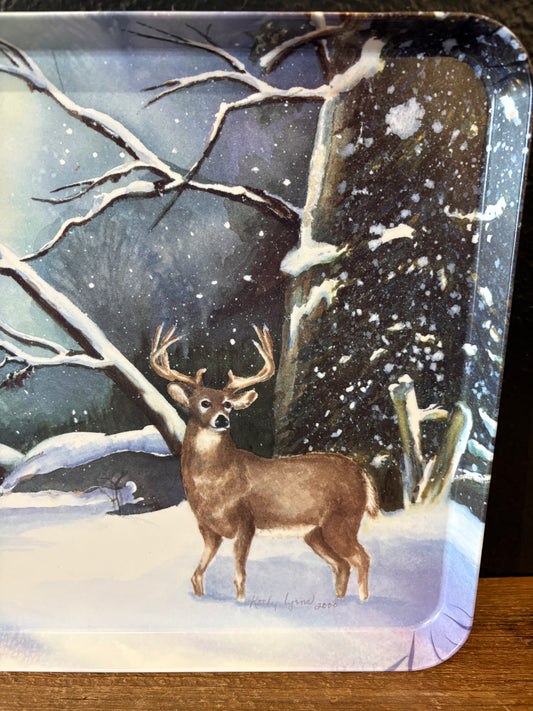 Melamine Tray|Winter Scene with Buck|Made in Italy