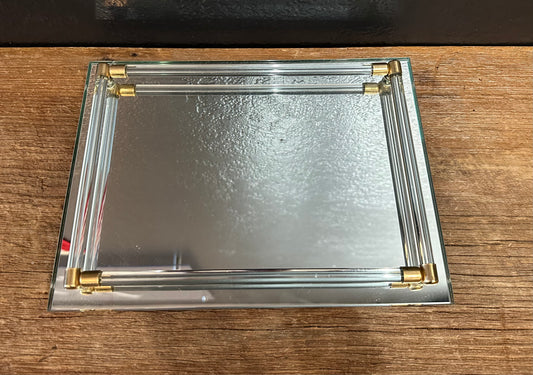 Vintage Mirrored Tray | Brass Accents