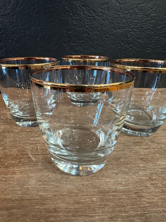 Vintage Libbey Rocks Glasses | Gold Trim | Set Of Four