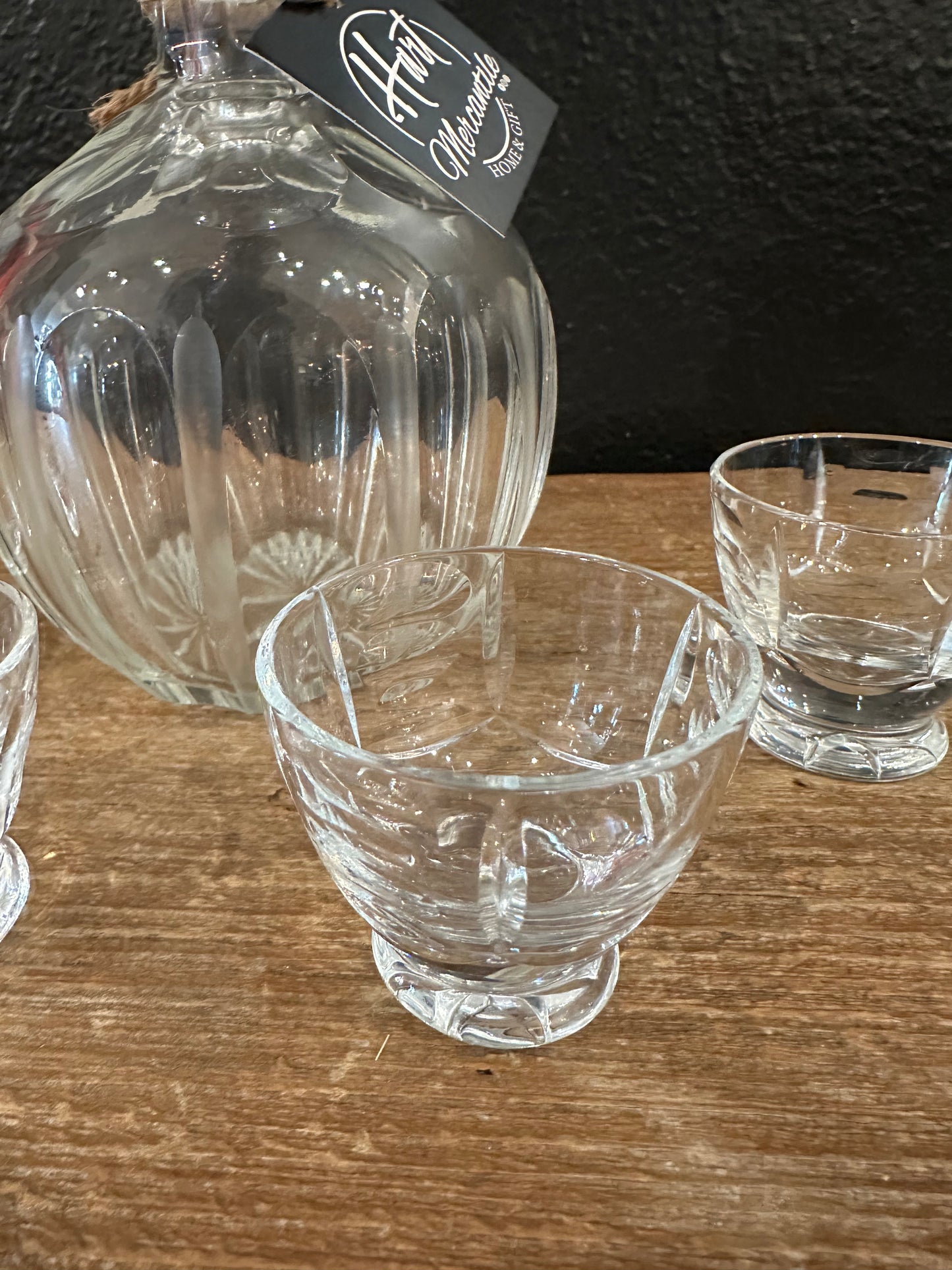 Vintage Thumbprint Decanter & Four Glasses