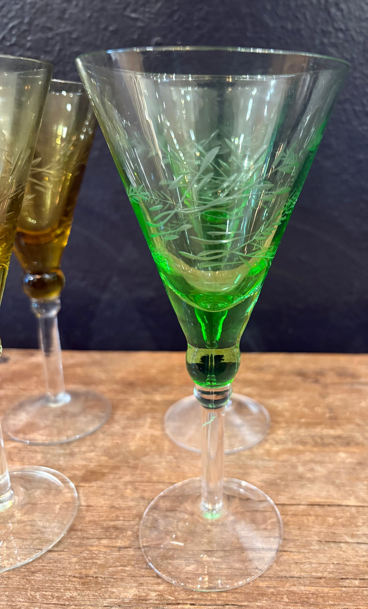Vintage Stemmed Etched Cocktail Glasses | Sold In Pairs
