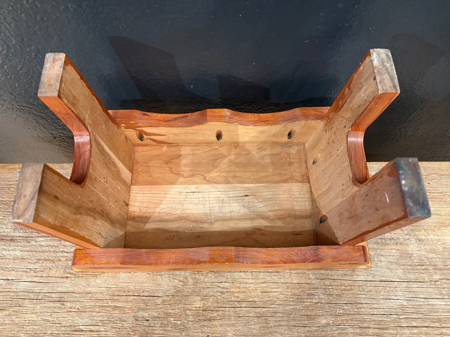Wood Footstool With Scalloped Edges