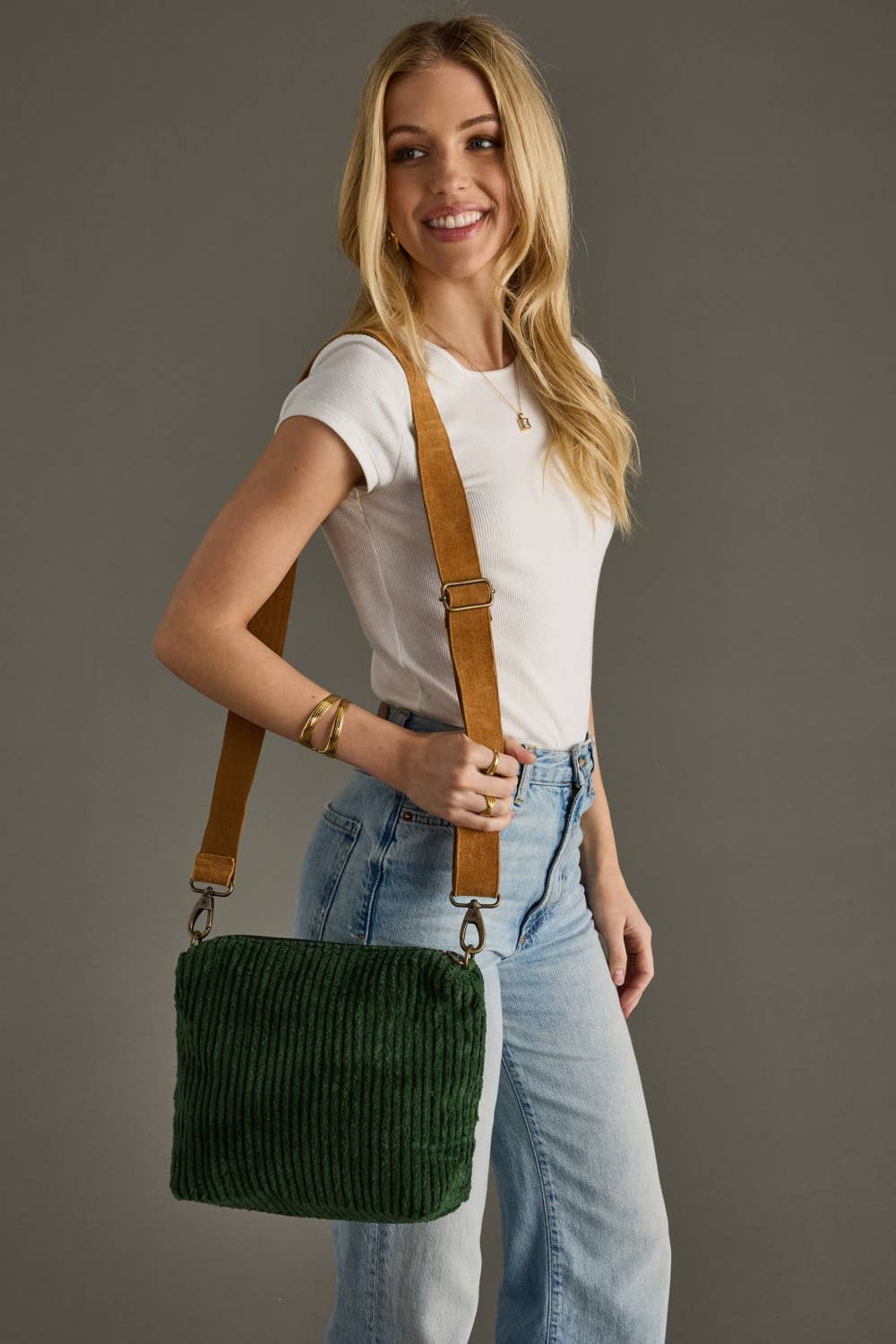 Dark Green Corduroy Crossbody