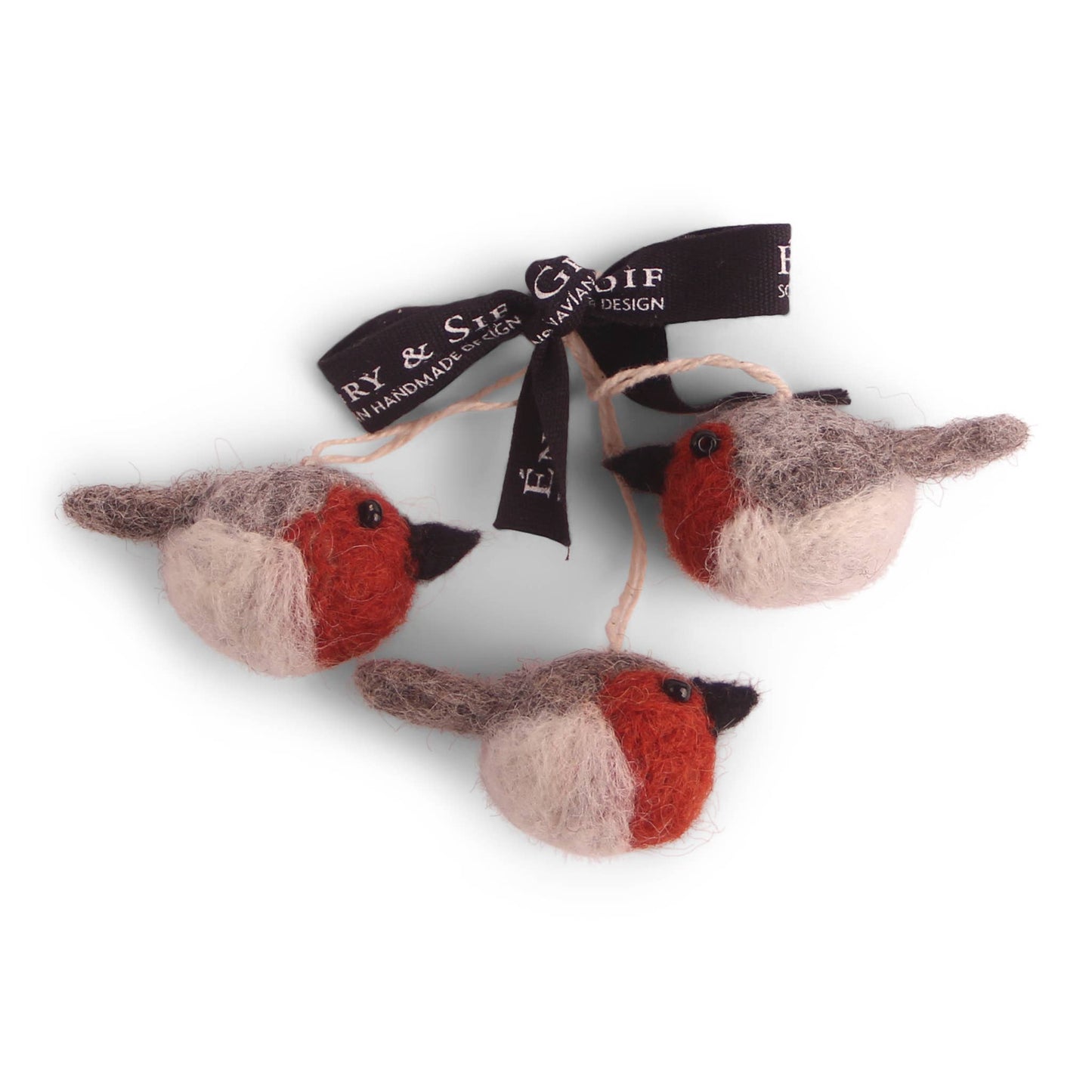 Wool Bird Ornaments - Set of 3 Red