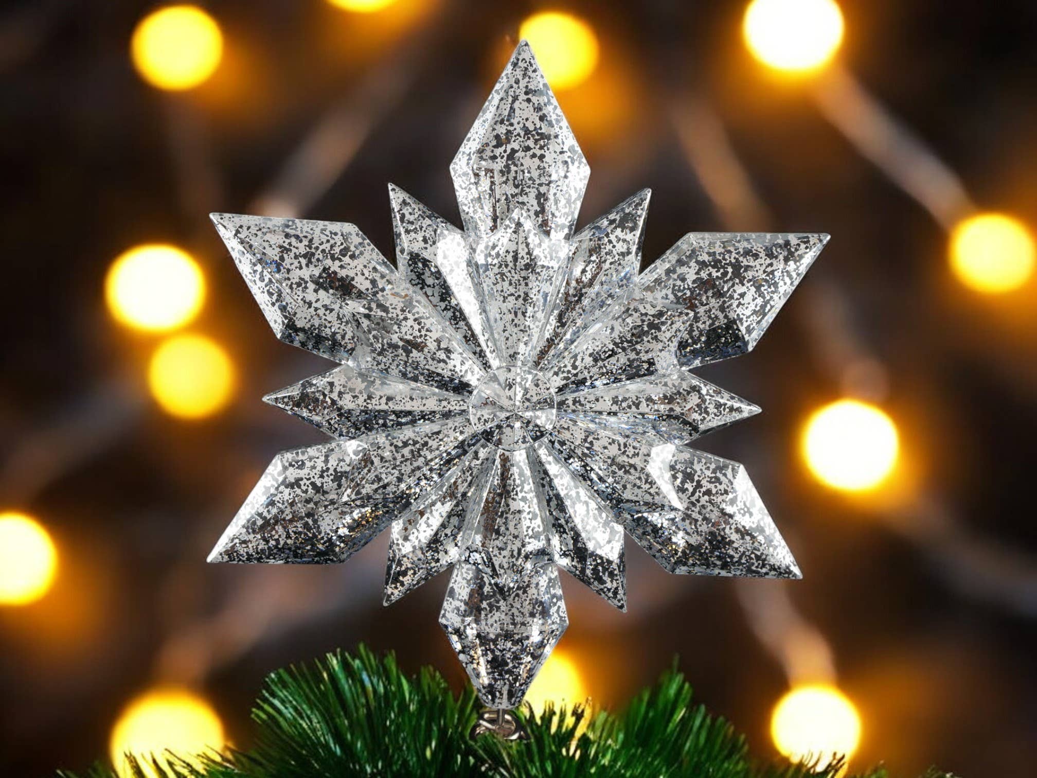 Mercury Silver Snowflake Tree Topper