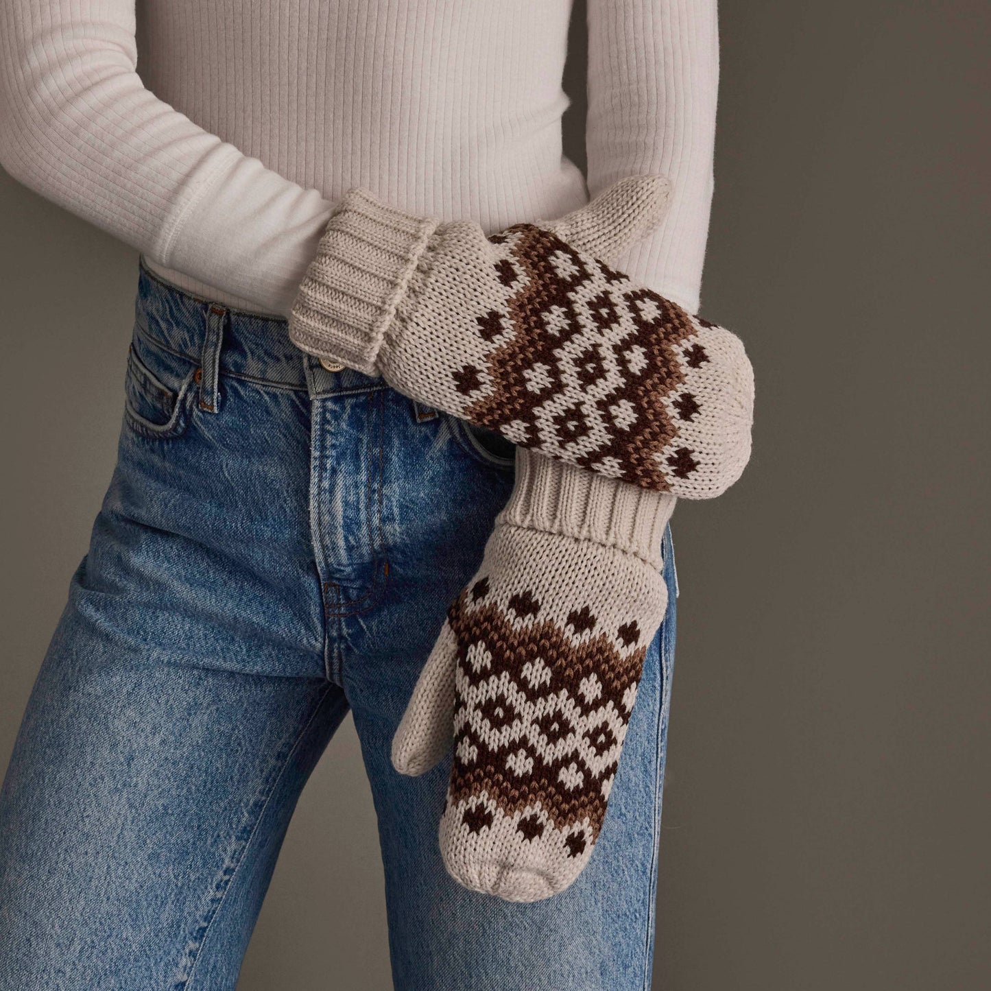 Taupe Brown & Mocha Patterned Mittens