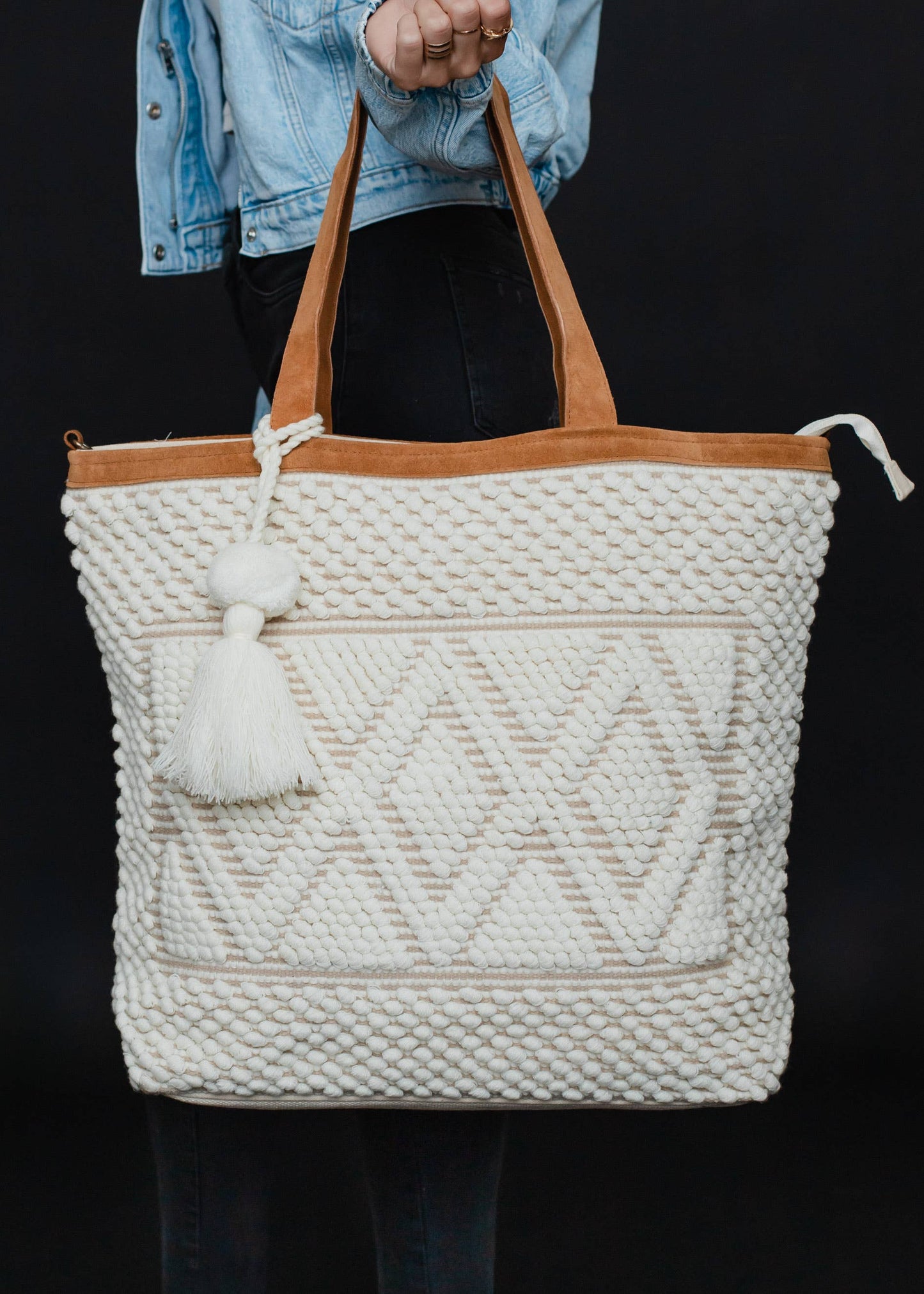 Cream Diamond Pattern Tote