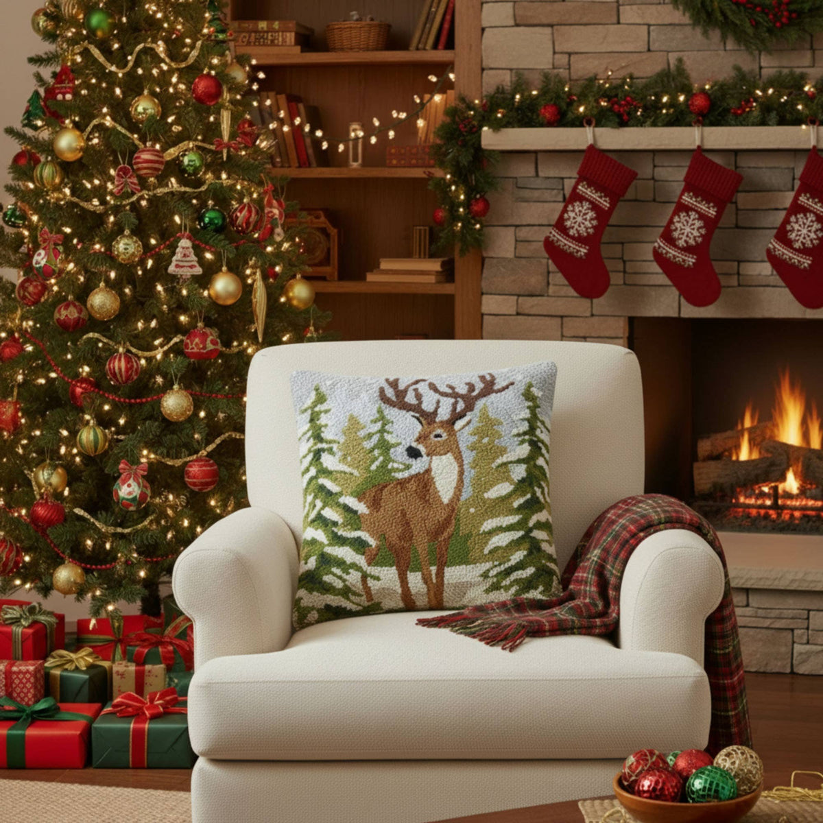 Snowfall Deer Hook Pillow