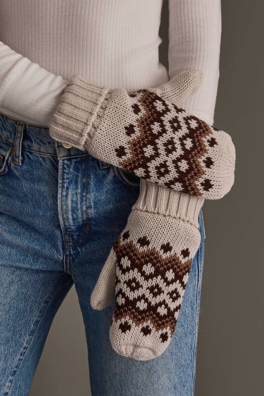 Taupe Brown & Mocha Patterned Mittens