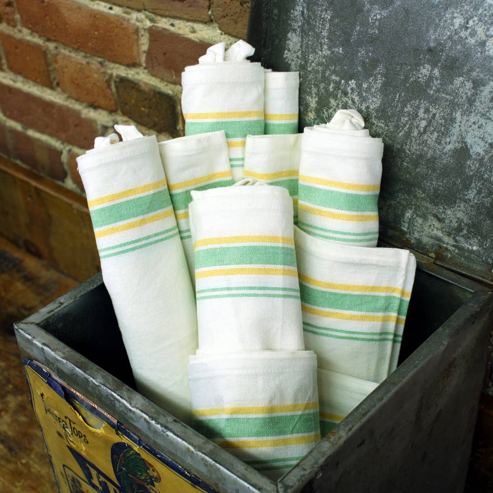 Vintage Inspired Farmhouse Green/Yellow Stripe Towels