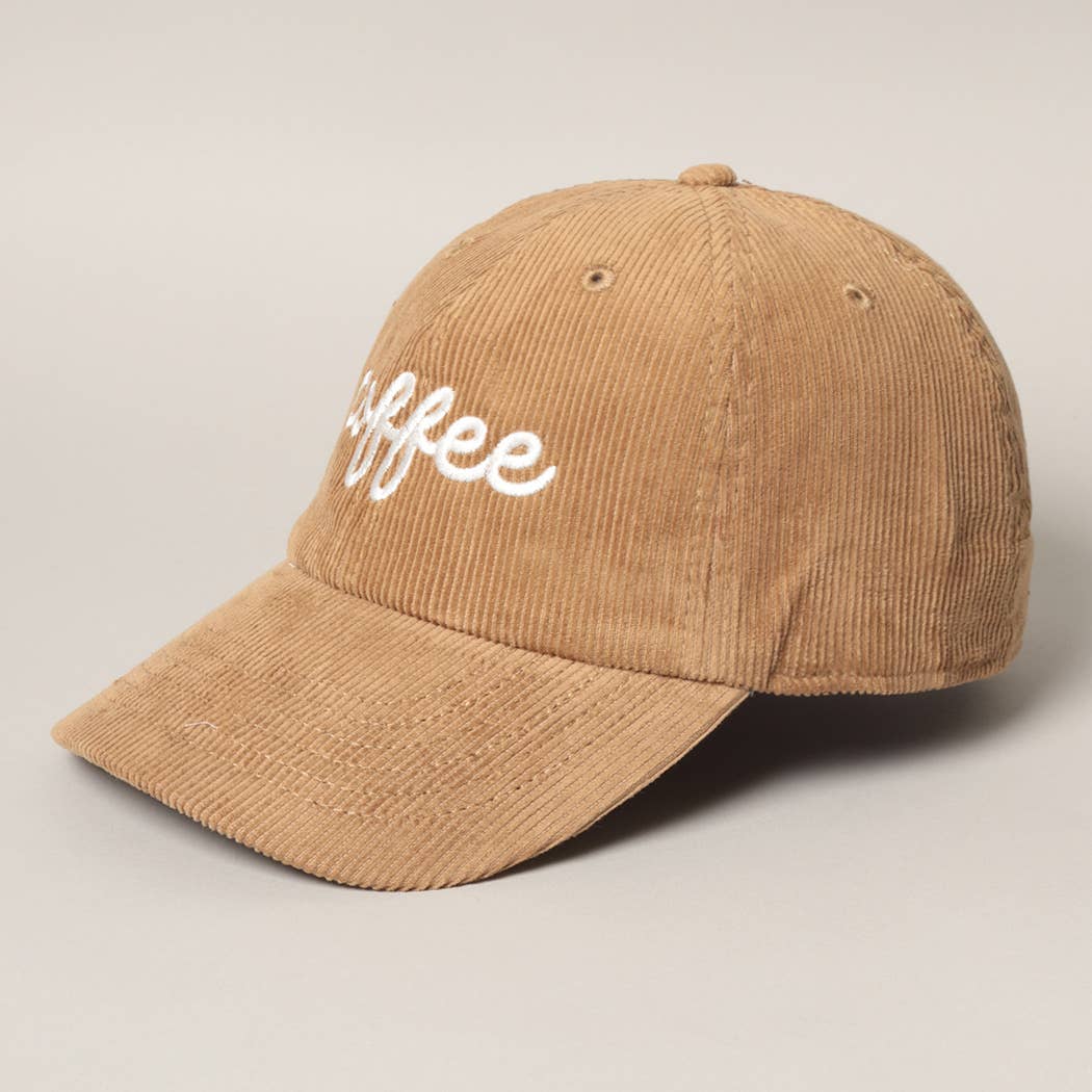 Coffee Embroidered Corduroy Hat