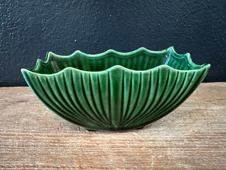 Vintage Green Planter With Scalloped Edges