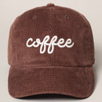 Coffee Embroidered Corduroy Hat