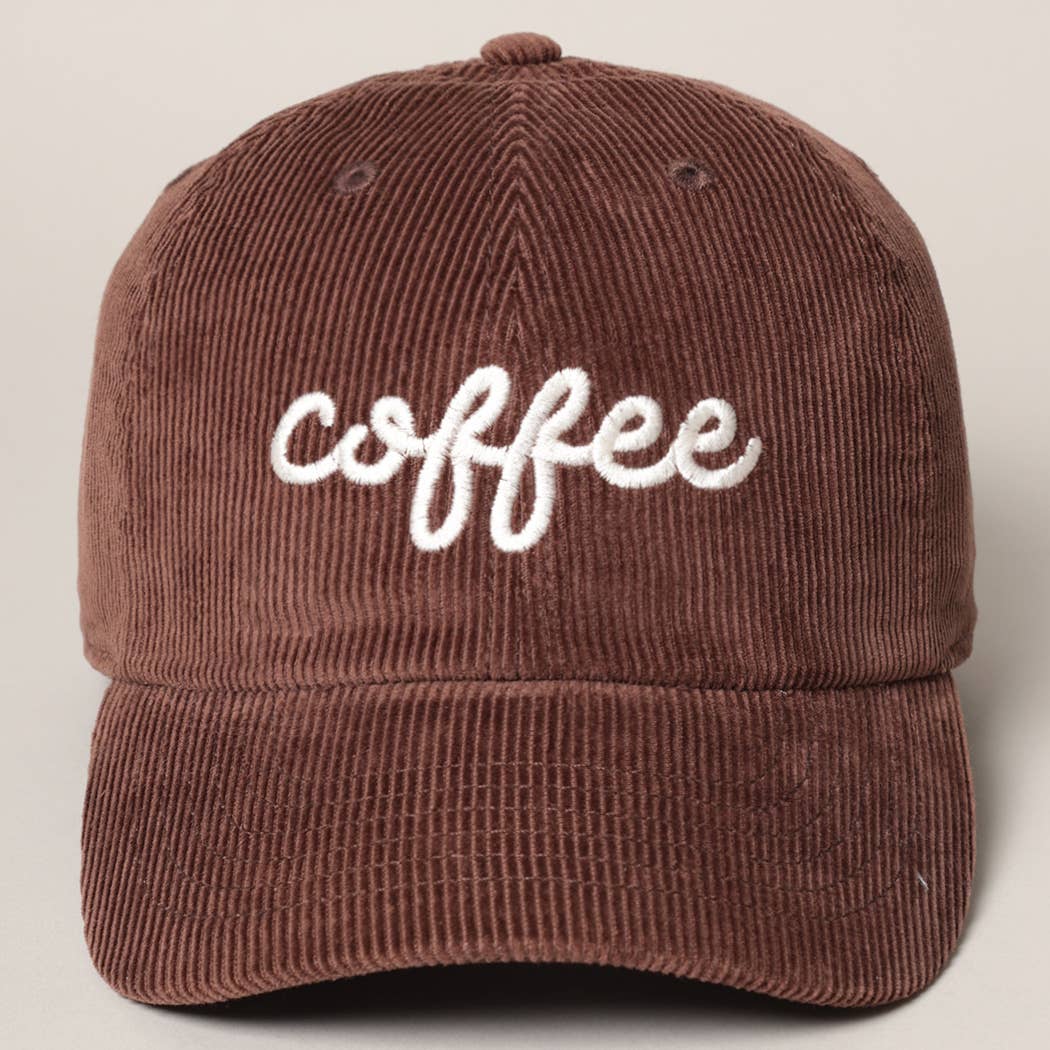Coffee Embroidered Corduroy Hat