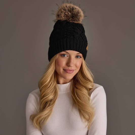 Black Cable Knit Pom Hat