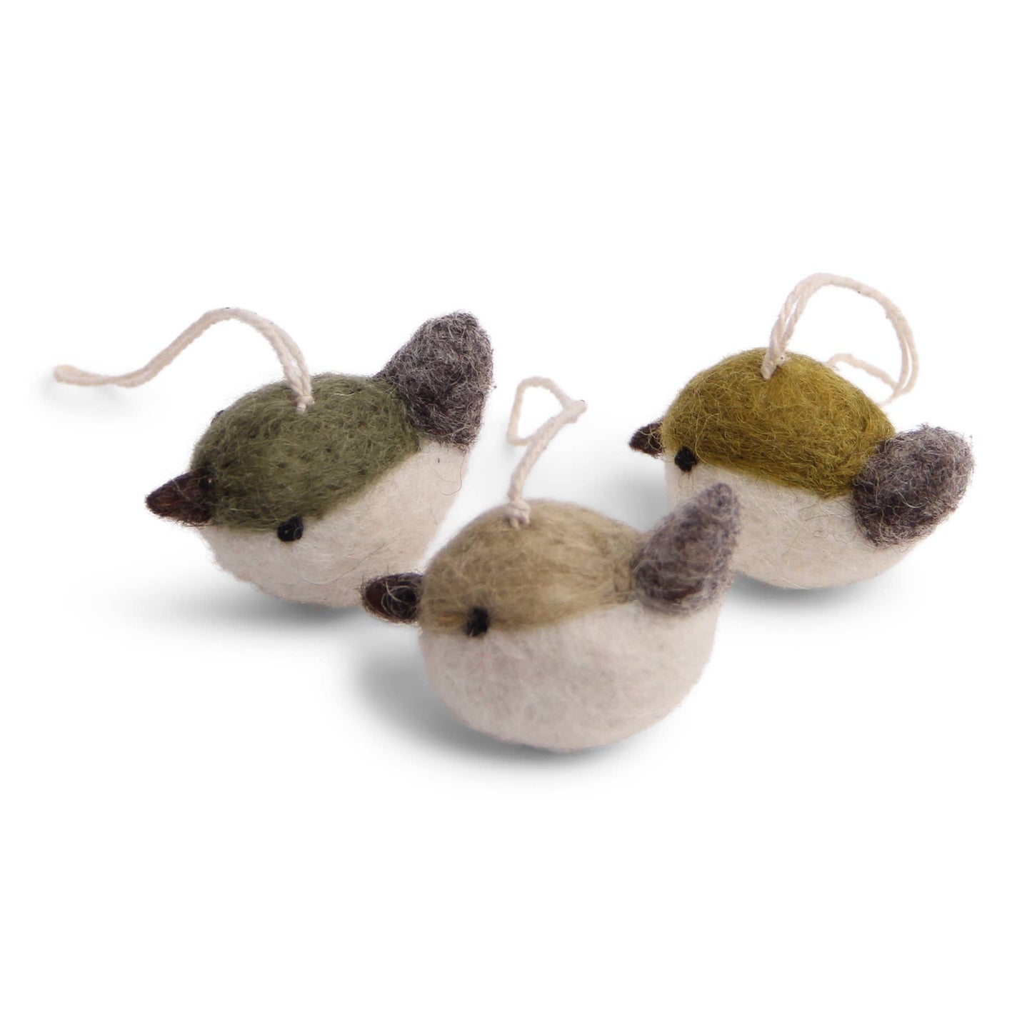 Wool Bird Ornaments - Set of 3 Green