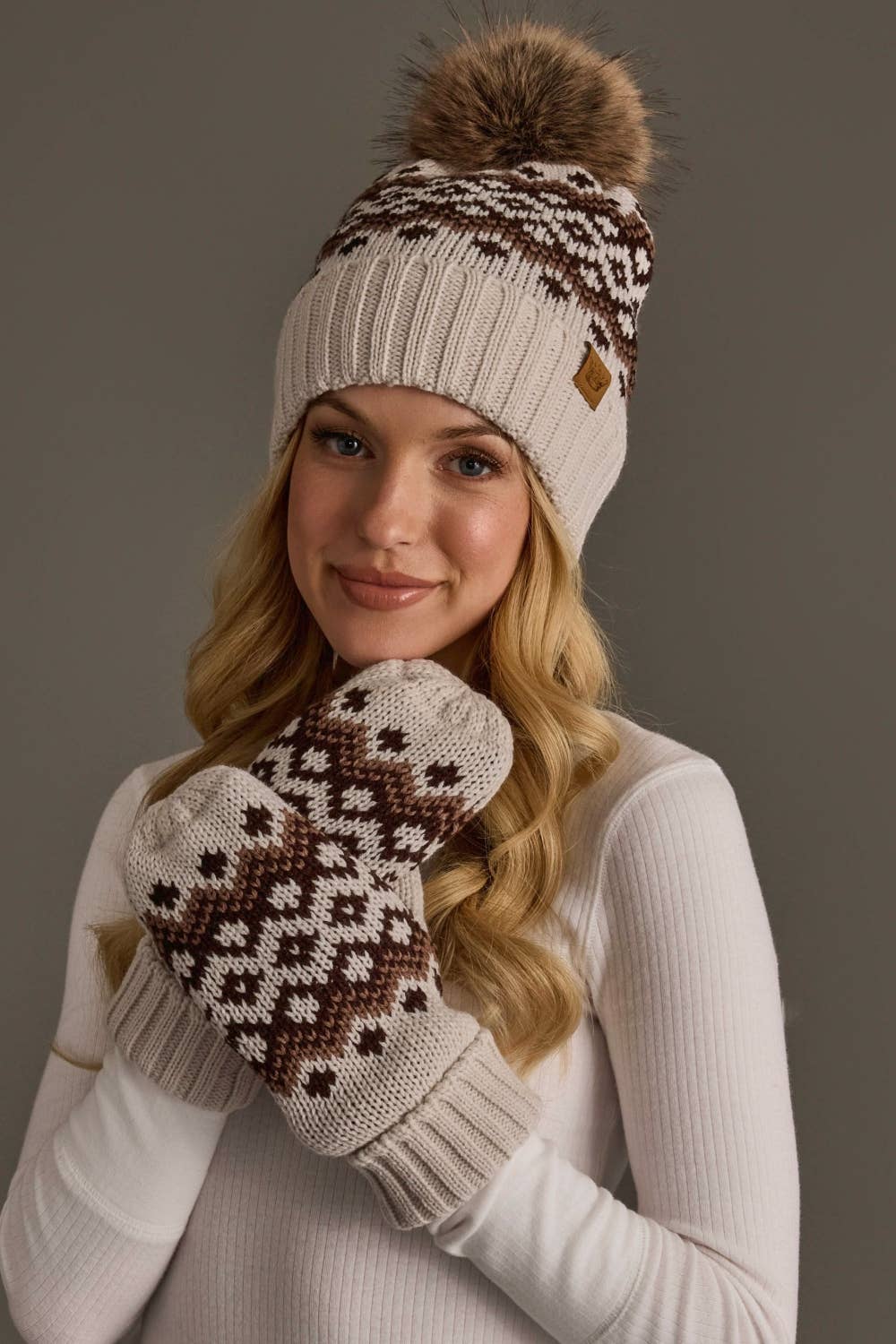 Taupe Brown & Mocha Patterned Mittens