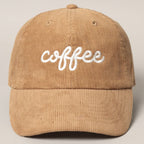 Coffee Embroidered Corduroy Hat