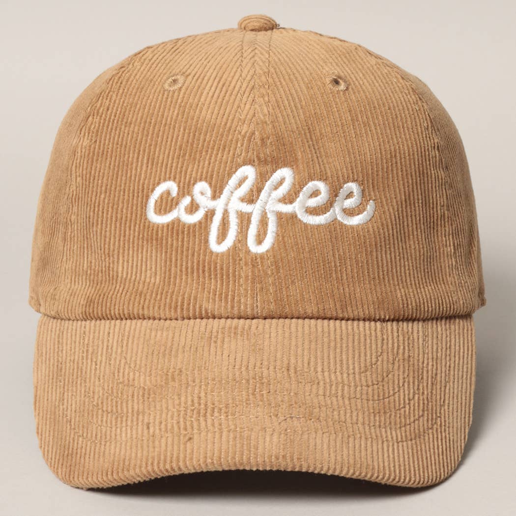 Coffee Embroidered Corduroy Hat