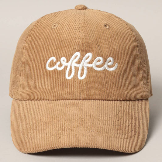 Coffee Embroidered Corduroy Hat