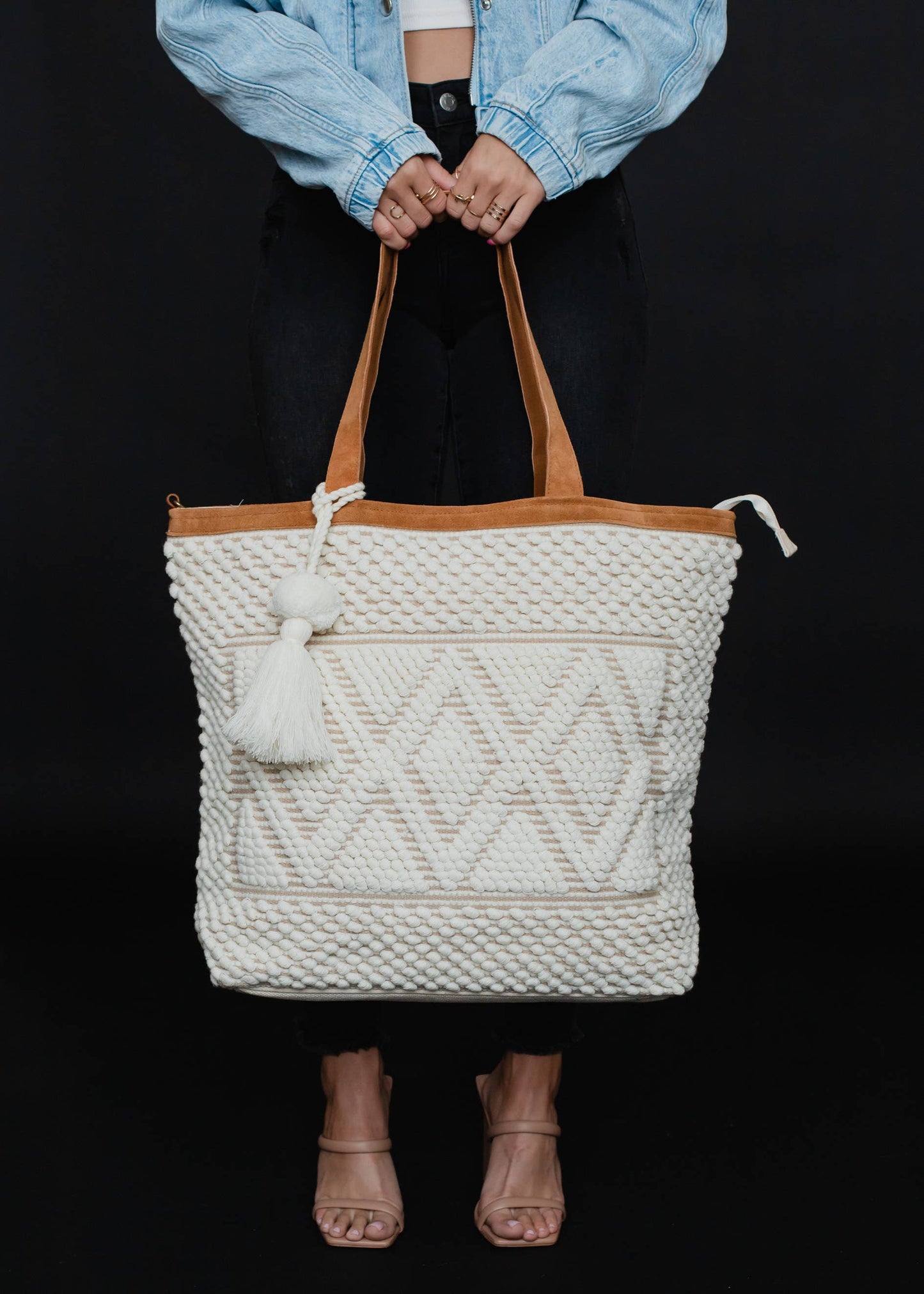 Cream Diamond Pattern Tote