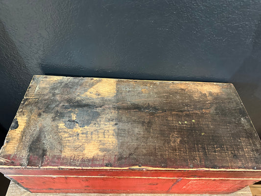 Primitive Handmade Wooden Box | Red Accents