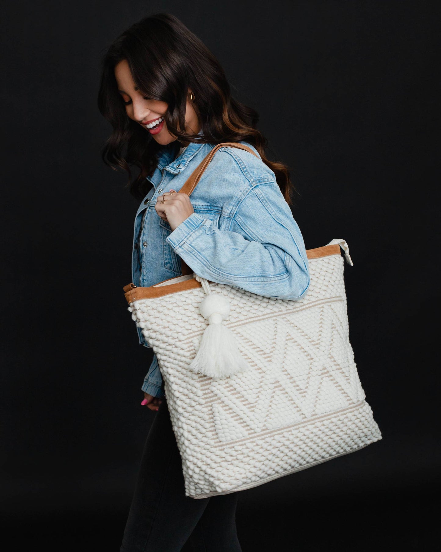 Cream Diamond Pattern Tote