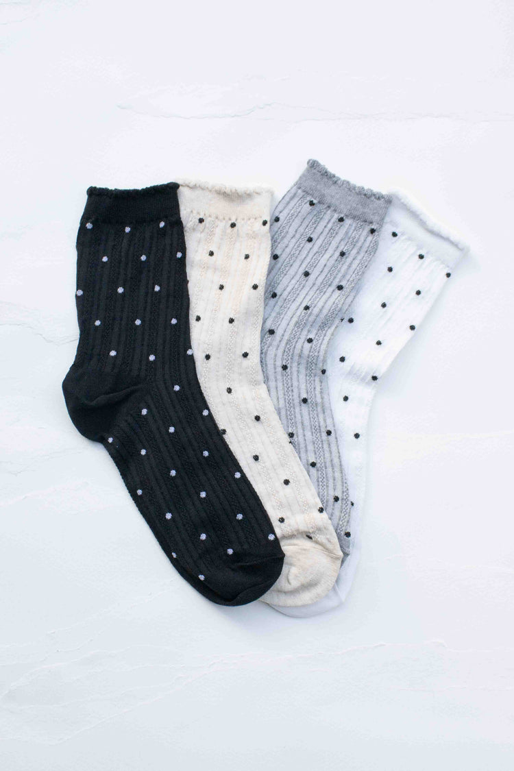 Polka Dot Ribbed Crew Socks
