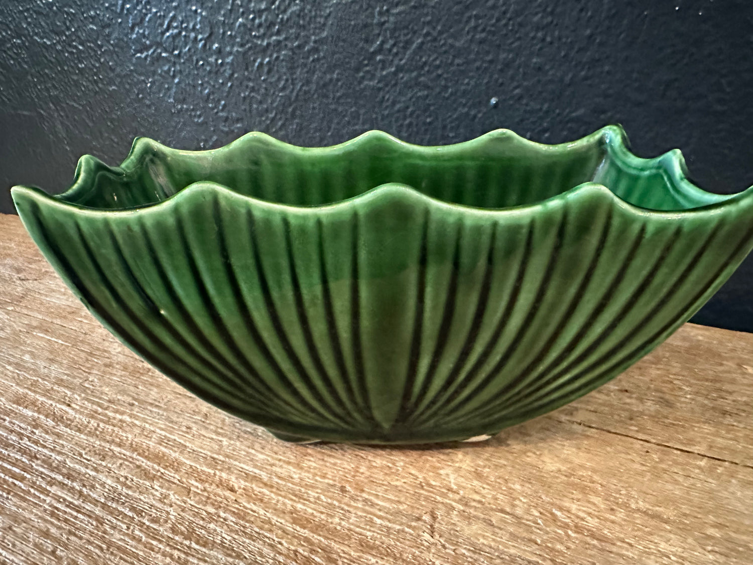 Vintage Green Planter With Scalloped Edges