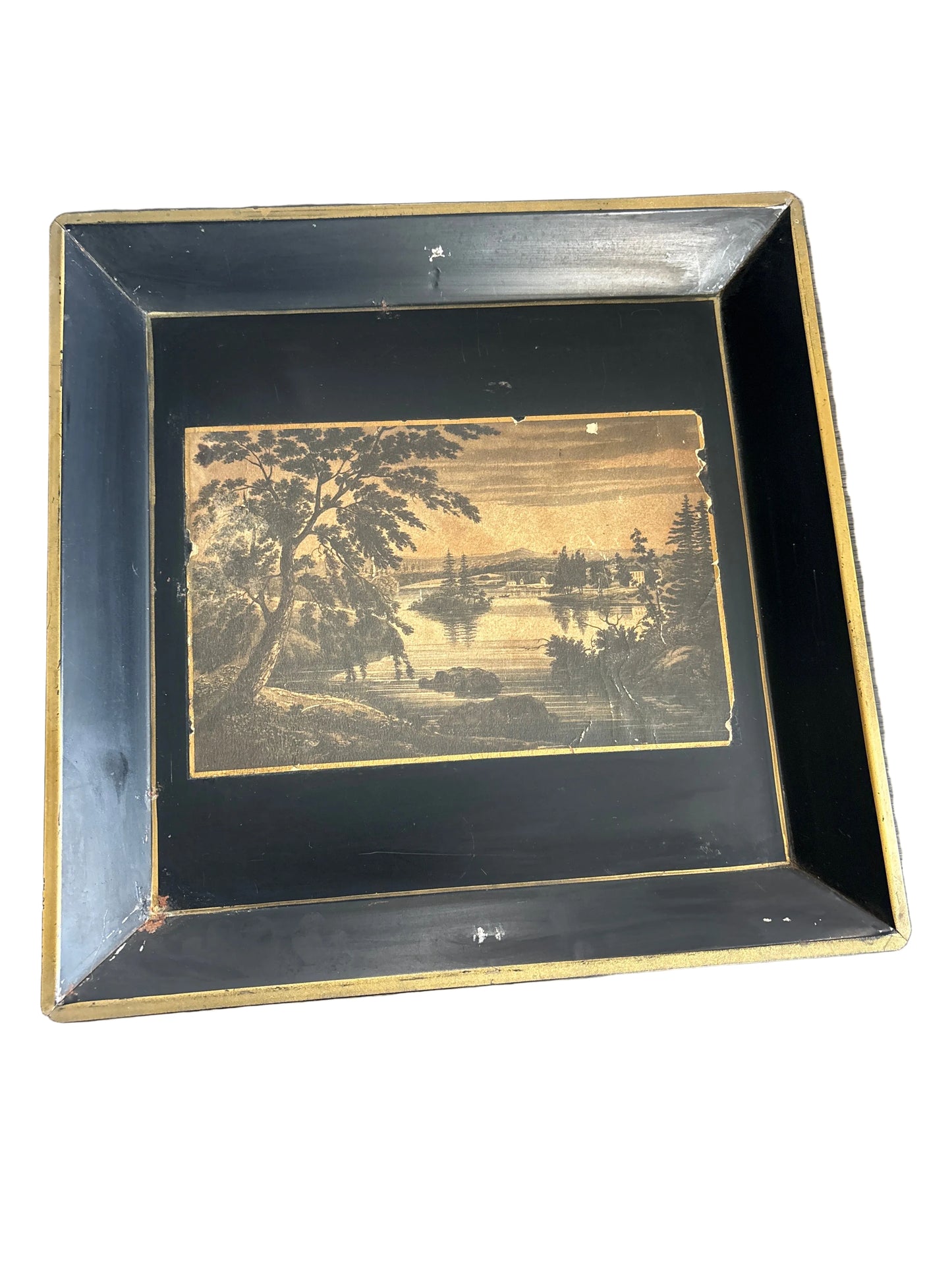 Vintage Landscape Print Mounted on Black Metal Frame