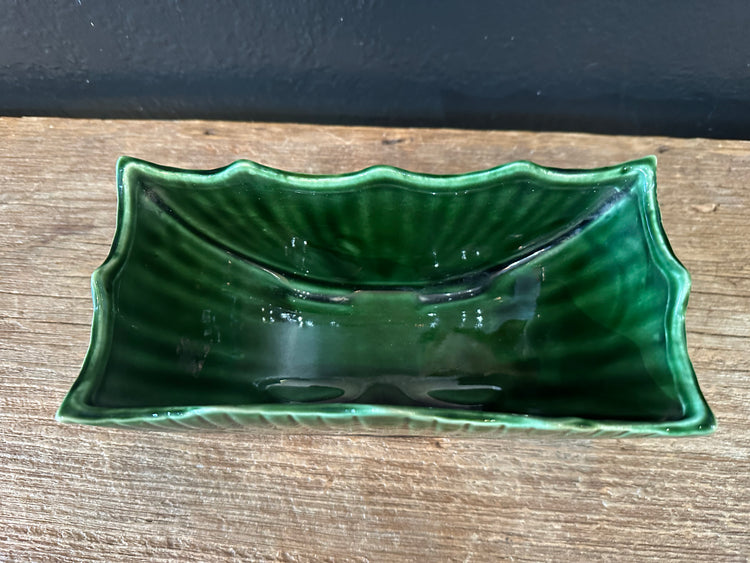 Vintage Green Planter With Scalloped Edges