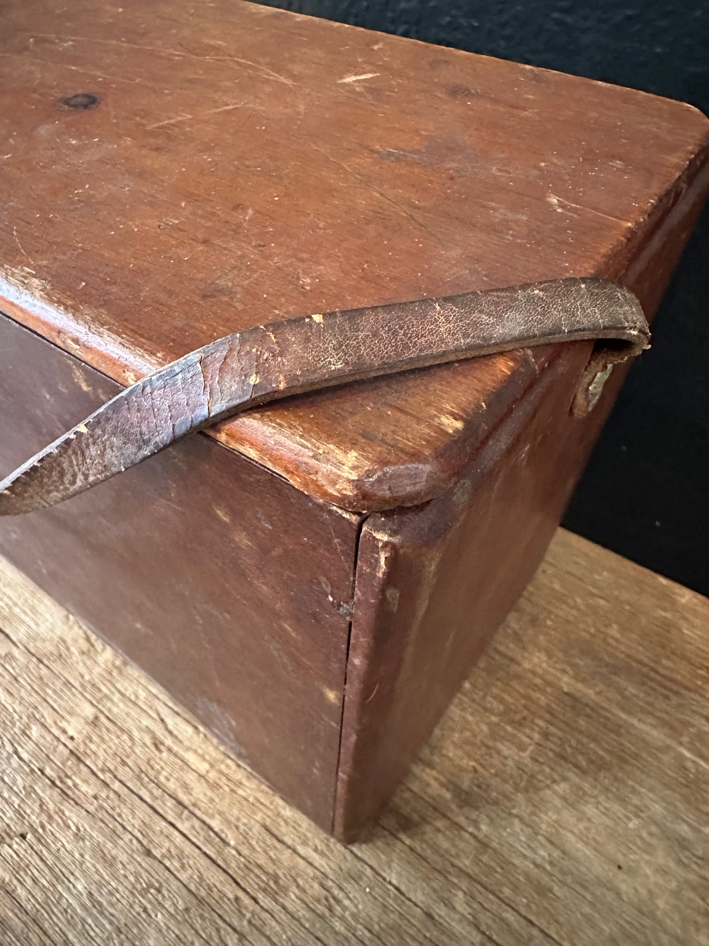 Vintage Handmade Wooden Box | Leather Strap